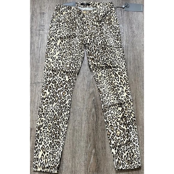 7 For All Mankind Denim - 7 For All Mankind Womens Leopard Print Cropped Skinny Jeans Beige Sz 24
